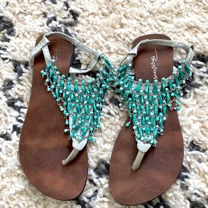 Adorable teal beaded sandals